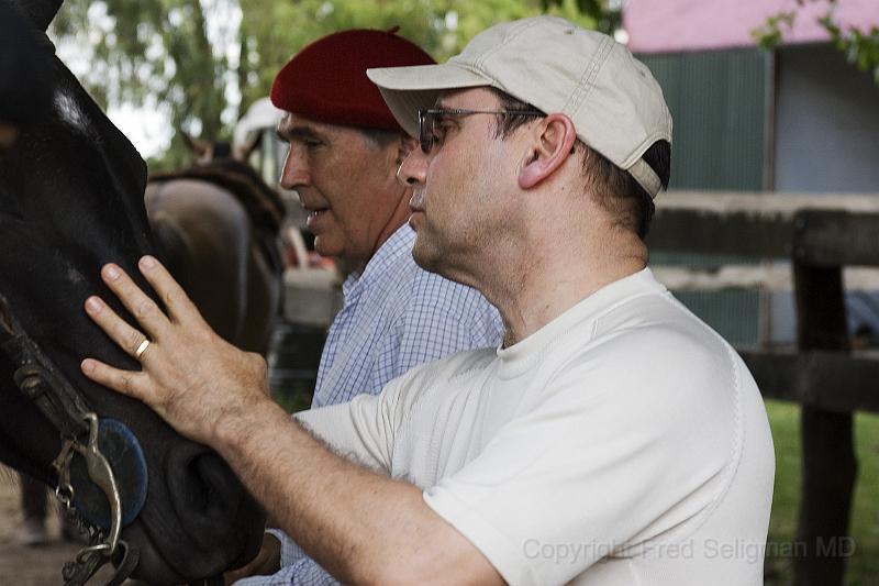 20071202_145957  D200 4000x2667.jpg - Murray Dalfen, from Montreal, a guest at the Estancia, checks his horse